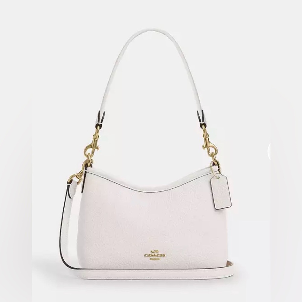 Coach Chalk Pebble Leather Shoulder Bag with Gold Hardware